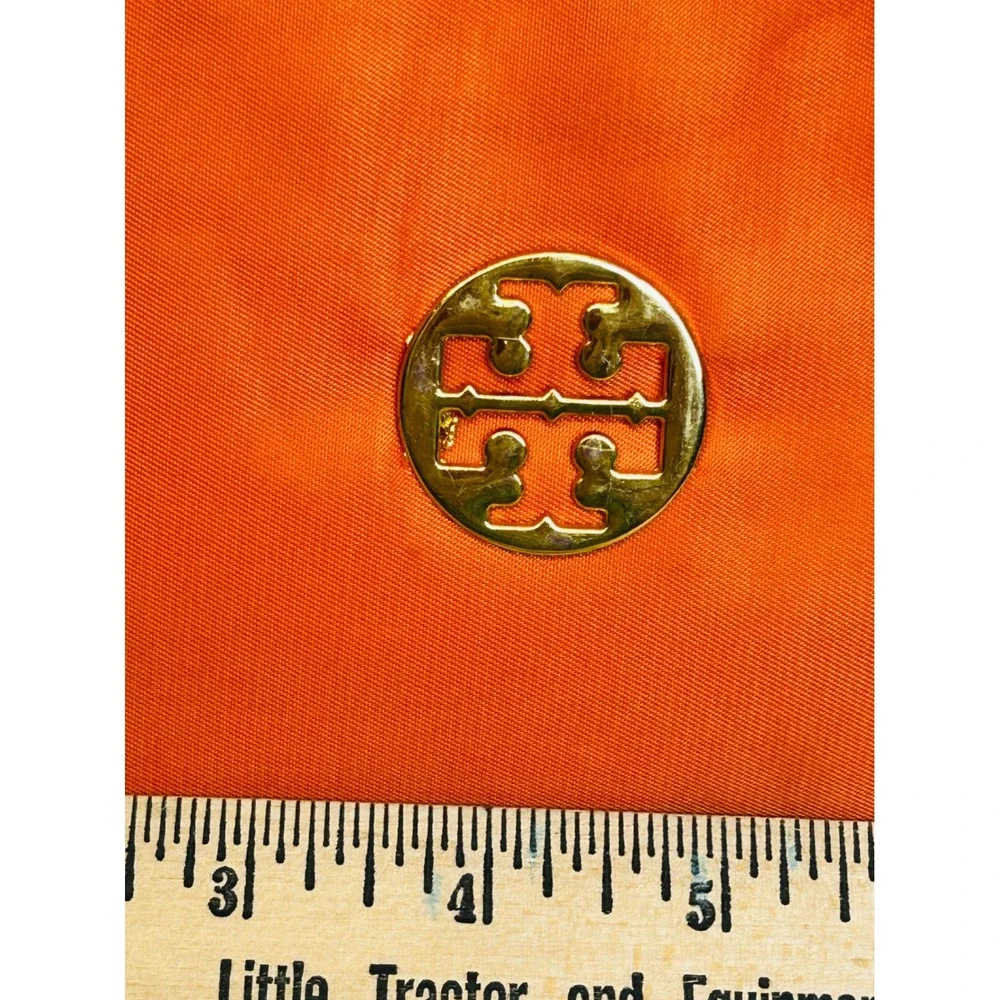 Tory Burch Orange Nylon Crossbody Bag Gold Logo Wristlet Clutch Womens